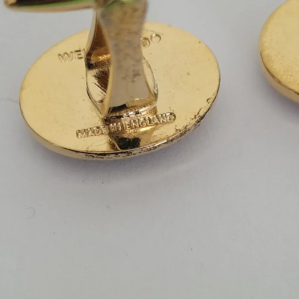 Wedgewood Jasperwear Tie Bar Clip Cufflinks Set Gold Blue Tone Camel England